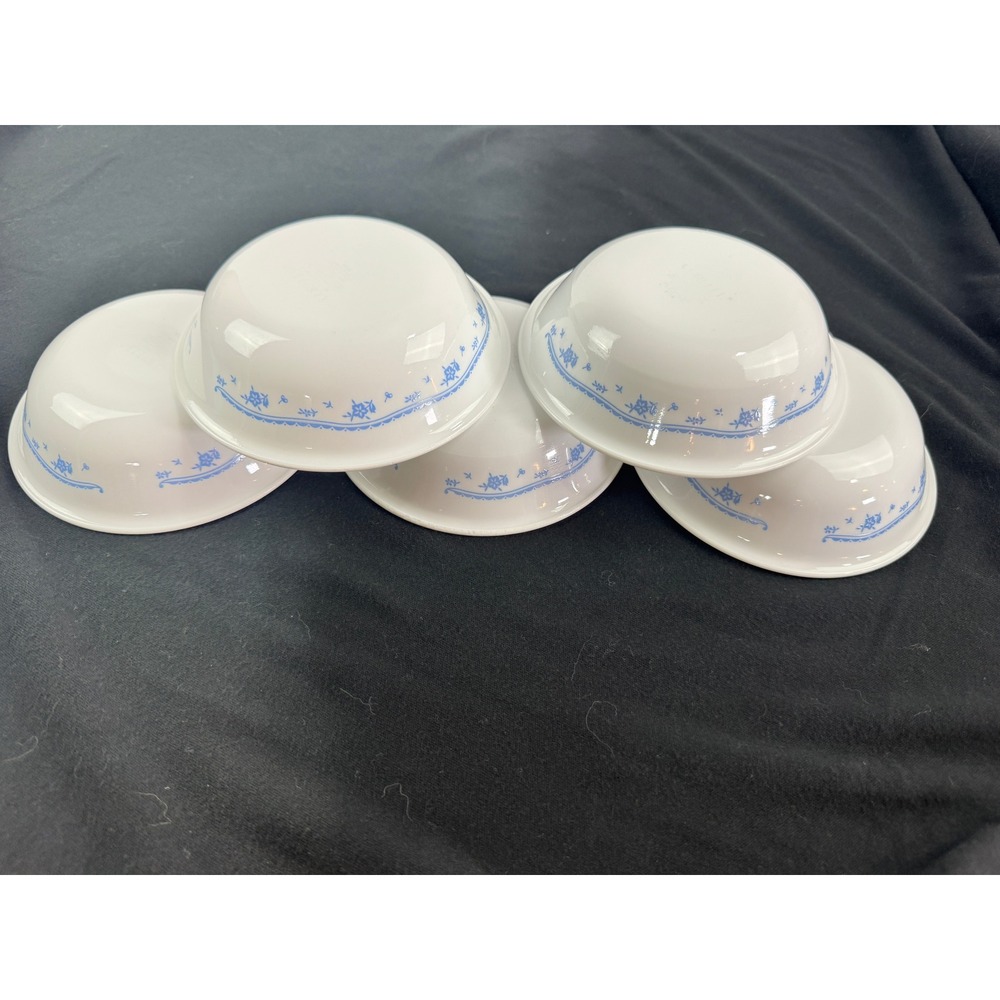 Vintage Corelle Morning Blue Small Fruit Bowls Set of 5 Blue Floral White USA